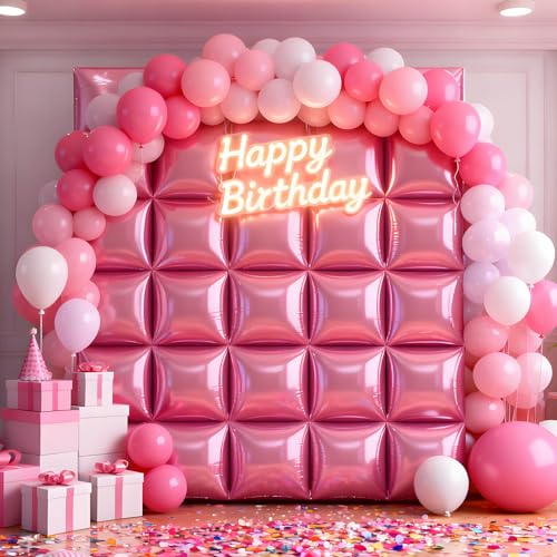25Pcs Pink Square Foil Balloons Wall Backdrop, Double Sided Metallic Foil Balloons Tunnel Arch Garland Kit for Photo Booth Birthday Wedding Graduation Halloween Party Decorations by Adlbbkiy - Image 9
