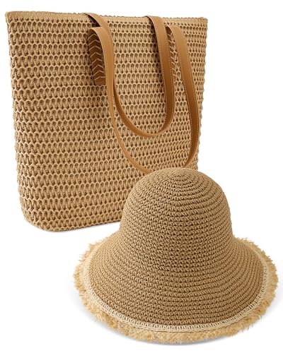 Image of Beach Bags for Women & Sun Hat Set, Beach Hats for Women UPF 50+ Protection for Summer Travel 2026