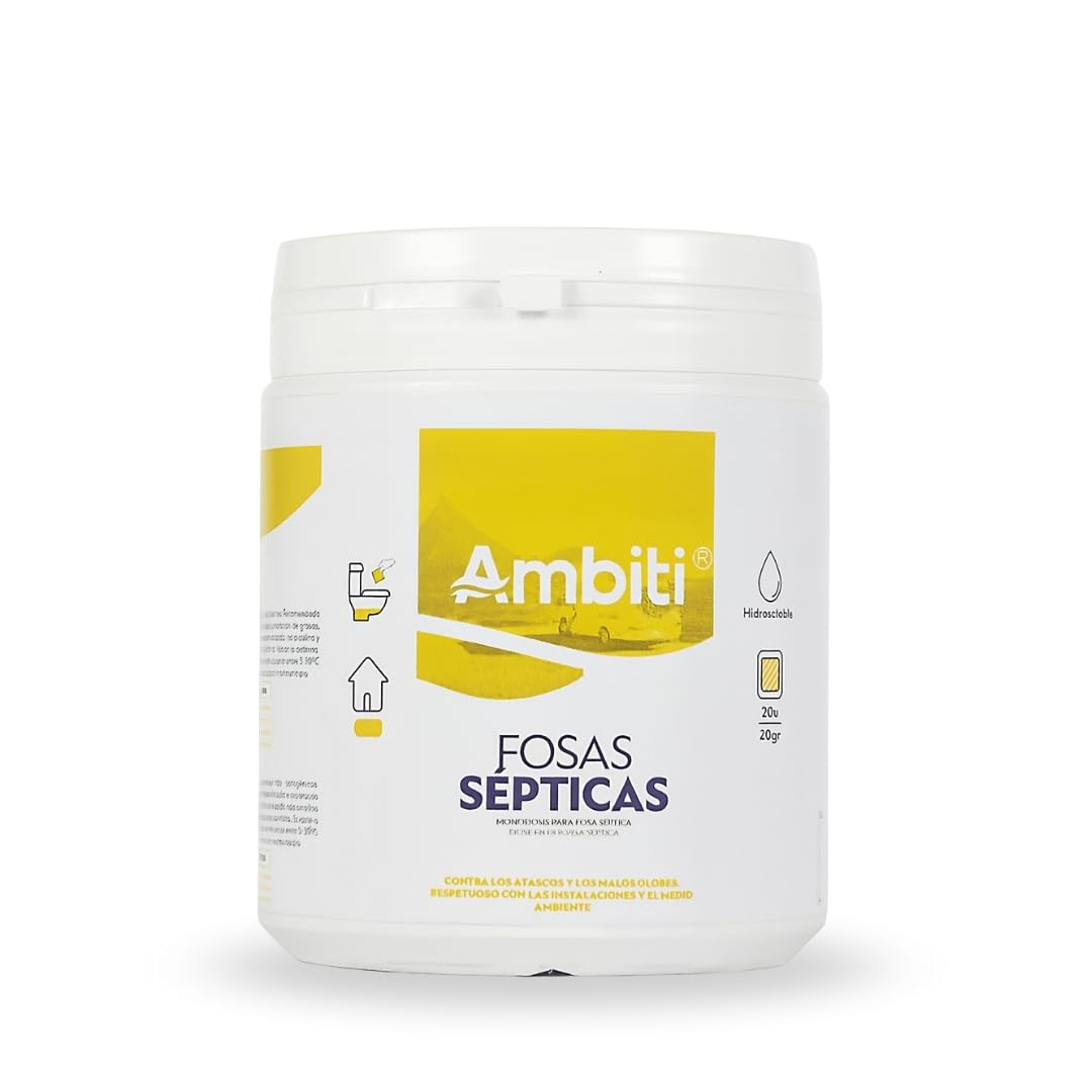 Ambiti Fosas Sépticas | Activador Enzimático Biológico en Monodosis | 20 Bolsitas Solubles de 20 g | Limpieza y Mantenimiento de Fosas y Desagües | Elimina Malos Olores y Evita Atascos