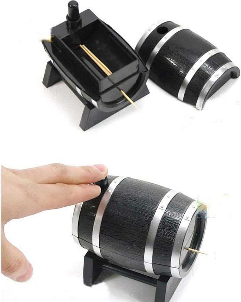 Automatic Toothpick Box Wine Barrel Plastic Mini Toothpicks Box Container Dispenser Holder Toothpick Holder Home Decor Gift(E)