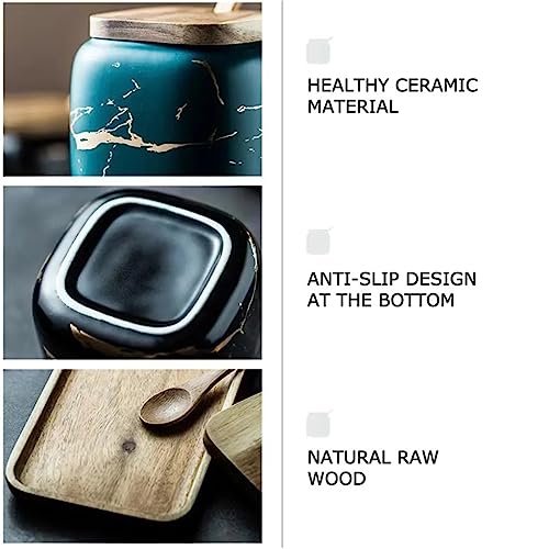 Ceramic Sugar/Salt/Spice/Seasoning/Storage Containers Jar/Pot/Bowl Set With Lids And Spoons, Wooden Tray For Serving, Counter, Home Kitchen Décor Gift Set (White) #TOP5