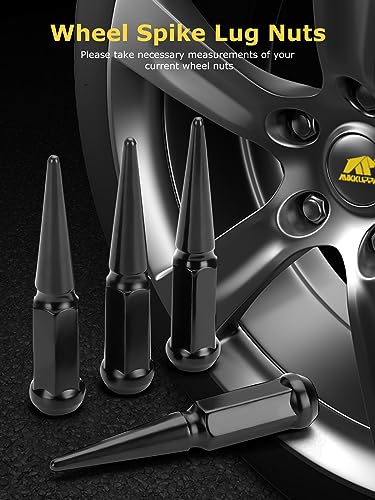 Image of MIKKUPPA 24PCS M14x2.0 Spike Lug Nuts - Black 14mmx2.0 Spike Lug Nuts, Replacement for 2004-2014 Ford F150, 2003-2014 Expedition, Solid 4.4 inch Tall Acorn Lug Nut with 1 Socket Key