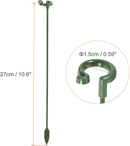 Miniatura 2 de MECCANIXITY Estacas de soporte para plantas, clips de anillo de plástico de 10.6 pulgadas para plantas de jardín, flores, color verde, paquete de 5