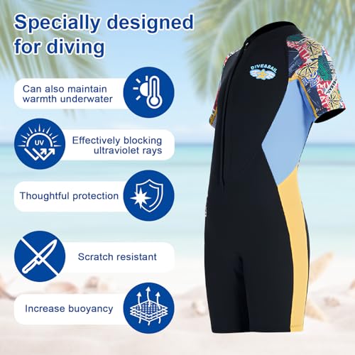 Traje de Baño de Buceo Corto Traje de Neopreno Corto para Niños Niñas, 2.5mm Shorty Wetsuit Niños Traje Corto Junior para Buceo, Traje de Buceo Térmico Unisex para Nadar Practicar Snorkel Surf (XL) - imagen 5