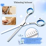 Pawaboo Dog Grooming Scissors Kit, 5-in-1 Professional Pet Grooming Scissors with Safety Round Tips, Ergonomic Stainless Steel Titanium Coated Dogs Trimming Shears for Small Large Pet Dog Cat, Blue