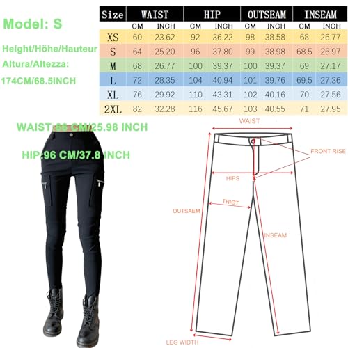 Nuofengkudu Slim Fit Damen Cargohose Zip Taschen High Waist Leggings Stretch Figurbetont Arbeitshose Pull On Tapered Hose Skinny Combat Cargo Pants Belt Loops Gothic Streetwear Alltag Schwarz M