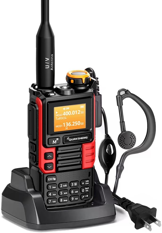 UVK5(99) AM/FM/DTMF Walkie-Talkie 200CH 20-1000MHZ Walkie-Talkie NOAA Weather Forecast with Flash Copy Frequency Tpye-C LCD Display for Hiking Camping Travel Two-Way Radio (Red)