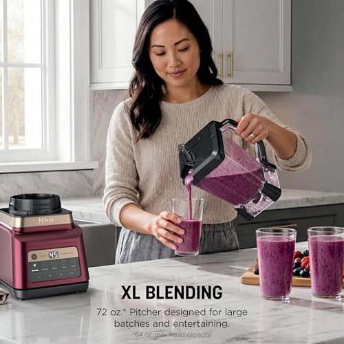 Image of Ninja Professional Plus Kitchen System Premier | 3-in-1 System I Food Processor, Blender, Mixer, Vegetable Chopper | Auto IQ Tech I 1400W | 72oz Pitcher, 64oz Bowl, 2 To-Go Cups | Red | BN801RD1BRN