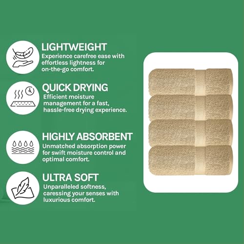 Image of Sulfar 100% Combed Cotton, Quick Drying Highly Absorbent, Luxury Hand Towel Set (Pack of 4, 40 X 70 cm) Bleach Sand