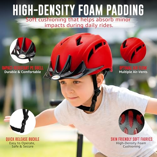 Image of Kidsmate Sports Protective Gear Set for Boys & Girls | Kids Safety Guard Contains Helmet, Knee Pads, Elbow Pads & Wrist Guards | Ages 3-14 Years, Ideal for Cycling, Skateboarding & Scooters (Red)
