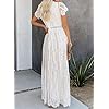 BLENCOT Womens Casual Floral Lace Deep V Neck Short Sleeve Long Evening Dress Cocktail Party Maxi Wedding Dresses Bohemian Flowy Boho Dress White Medium
