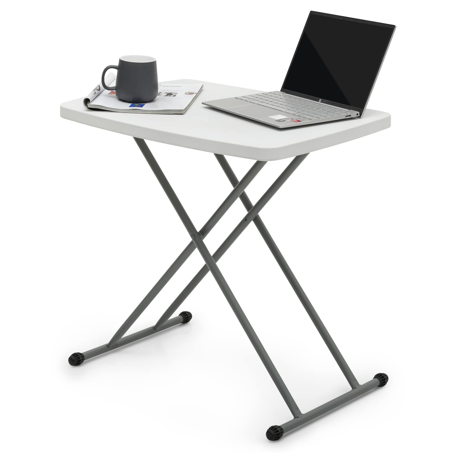 MoNiBloom TV Tray Folding Table 26" Height Adjustable, Portable Indoor/Outdoor Picnic Partiestable and Laptop Square White Small Table with X Legs