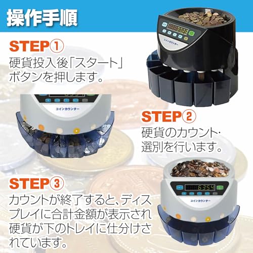 SKK コインカウンター 業務用 日本硬貨専用 自動 270枚/分 パネル日本語表記 硬貨計数器 マネーカウンター 日本円 卓上用 PSE認証済 (ブラック) の商品画像 4