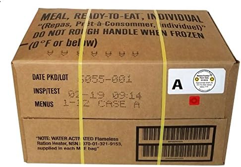 Western Frontier MRE 2019 Inspection Date Case, 12 Meals with 2019 Inspection Date, 2016 Pack Date. Military Surplus Meal Ready to Eat. (Random Case)
