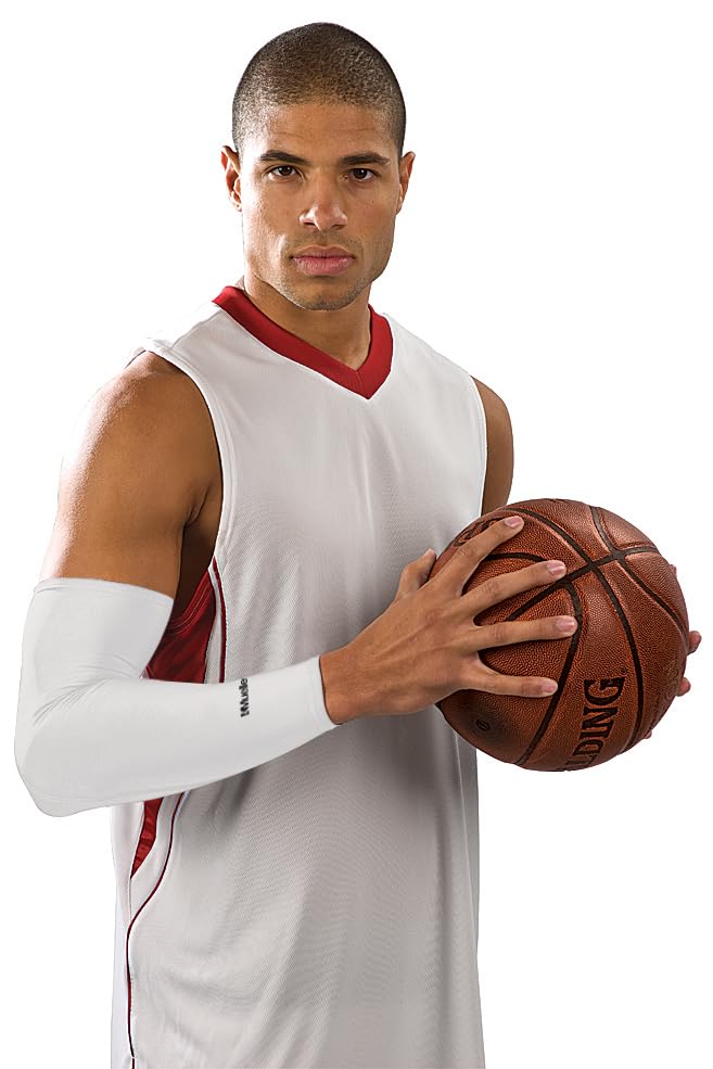 MUELLER Sports Medicine Performance Compression Elbow Sleeve, Arm Pain Relief Support for Men and Women, Ideal for Strains, Cuts, Scrapes, Fits Right or Left, White, One Size