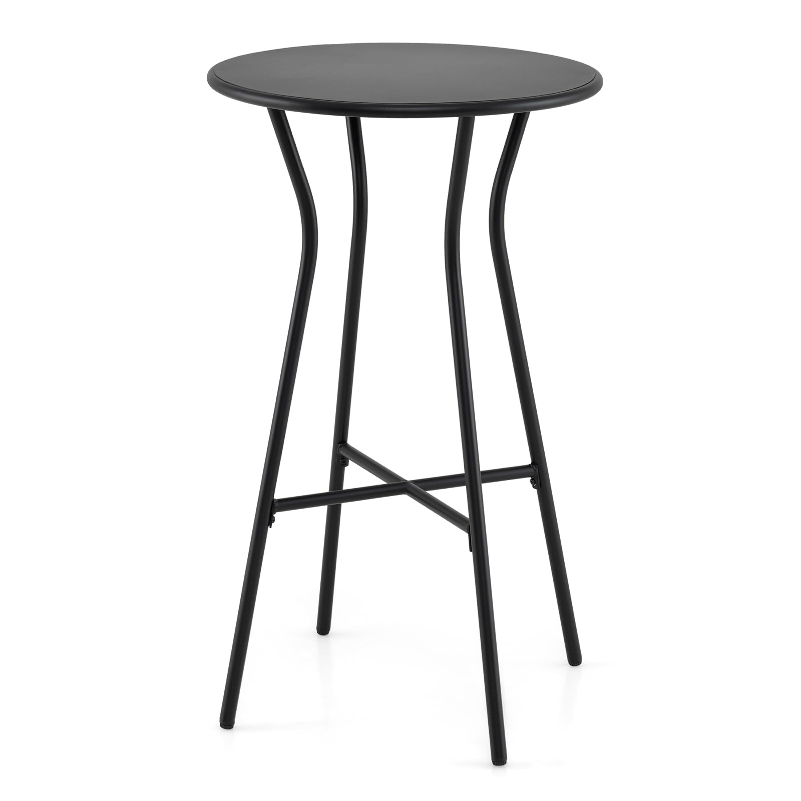 COSTWAY Mesa de Bar Alta Exterior, 55,5 x 93 cm, Mesa Alta Redonda con Reposapiés en Forma de X, Estructura de Metal, Interior y Exterior Terraza Patio, Negro