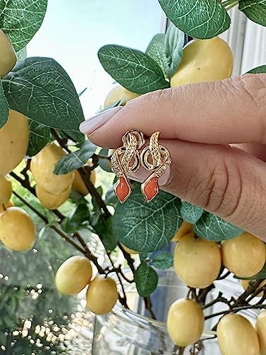 LE VIAN 1/10 Carat Diamond and Orange Enamel Snake Earrings for Women in 14k Yellow Gold (cttw) Push Back Earrings4