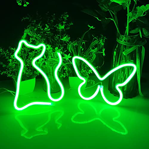 Image of JYWJ Butterfly Neon Sign,USB or 3-AA Battery Powered Neon Light,LED Table Decoration,Bedroom Wall Decoration,Birthday Gift,Wedding Supplies Business Gift(Green)