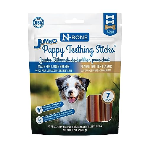 N-Bone Jumbo Puppy Teething Sticks Peanut Butter Flavor Natural Puppy Teething Chews Puppy Chew Treats 7 Sticks (7.28 oz)