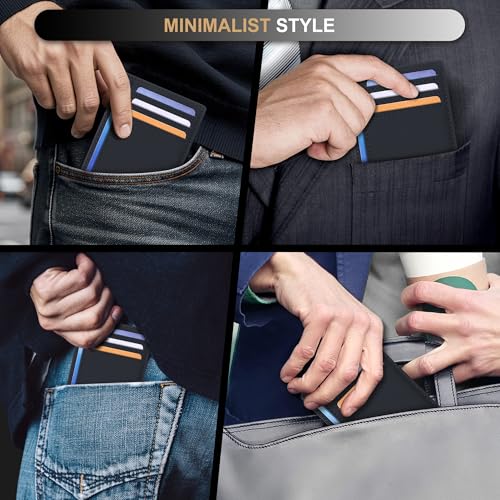 Image of Travelambo Slim Wallet Front Pocket Minimalist Leather RFID Blocking Medium Size(Edge-Finished Black)