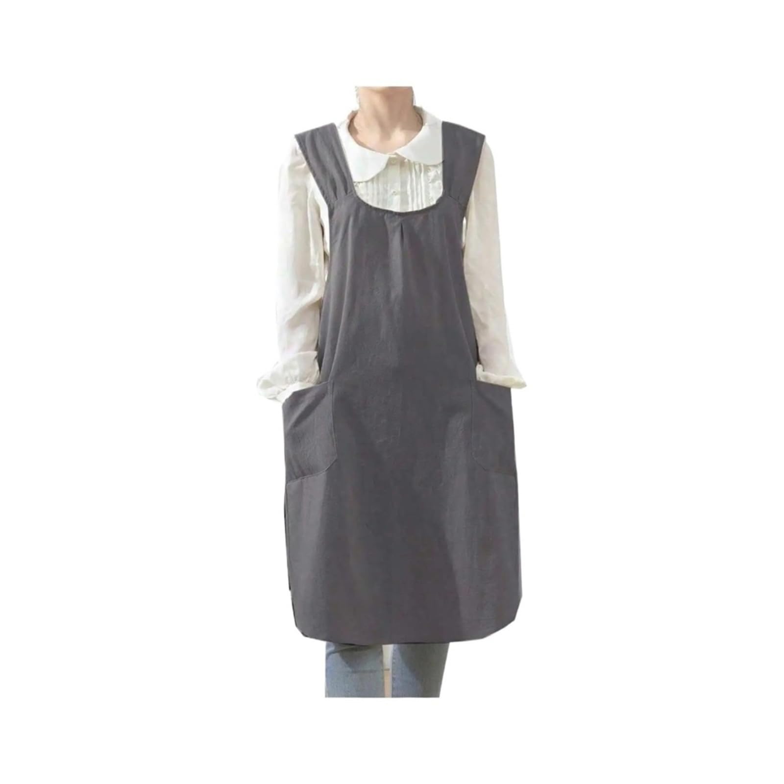 delantal Delantales de cocina lino con espalda cruzada for mujer bolsillos lindos for hornear pintura jardinería limpieza gris