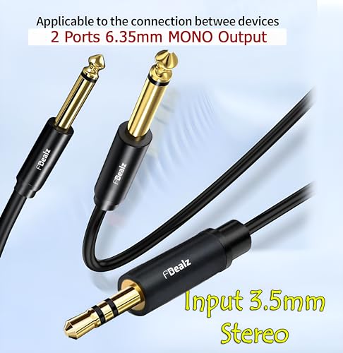 Image of [ 1.5 Meter ] 3.5mm to 2 x Mono 6.35mm Splitter Cable ; 3.5mm 1 /8 inch TRS to Dual 6.35mm 1 /4 inch TS Mono Stereo Y-Cable Splitter Cord for Smartphone, Computer, CD Player, Speakers