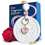 Luxury Car Air Freshener for Women - Refillable & Portable Essential Oil Fragrance Diffuser - Cute Car Accessories & Interior Decor - Mirror Hanging or Vent Clips - Pink Heart Charm, Rose Scent