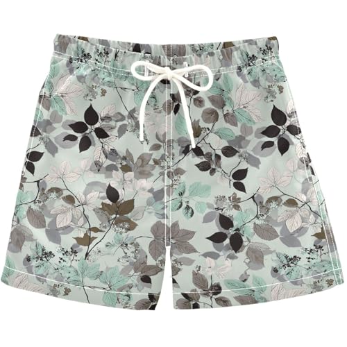 Pigsaly Boys Swim Board Shorts Fashion Leaves Black Green Boys Swim Trunks Kids Swimwear 4T