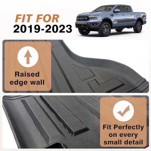 Image of TripleAliners Truck Mat Compatible with 2019-2023 Ford Ranger 5FT Accessories, Truck Bed Mat Heavy Duty Custom Fit All Weather Protection TPE Pickup Liner