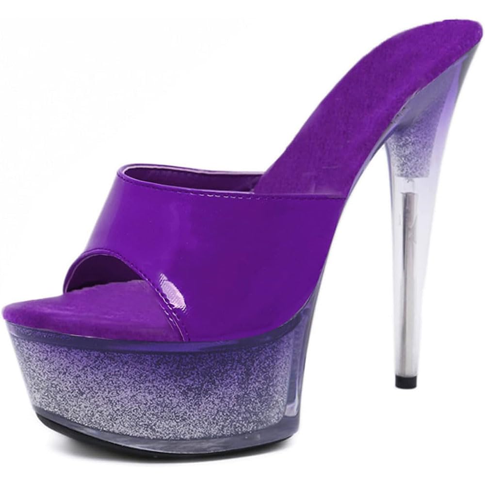 Hyfzxwx Women's B Lack High Heels Mule Sandal Gradient Platform Sandals Sexy Stripper Clu Wedding Dress Party Shoes Plus Size /B/34Eu