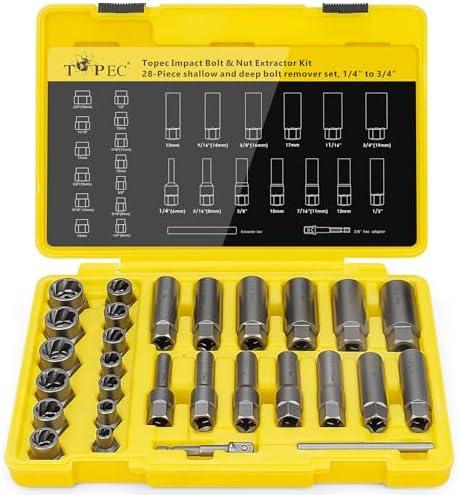 Topec Deep Bolt Extractor Set 28PCS, 3/8