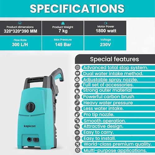 Image of KP-20 Pressure Washer for Car, High Pressure Washer for Home, 1800W Motor, 150 Bar, 300 L /h Flow, Car Washer High Pressure Machine, Portable Car Pressure Washer Machine