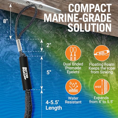 Image of 2-Pack Black Bungee Dock Lines, Marine Grade Boat Rope, Jet Ski or PWC