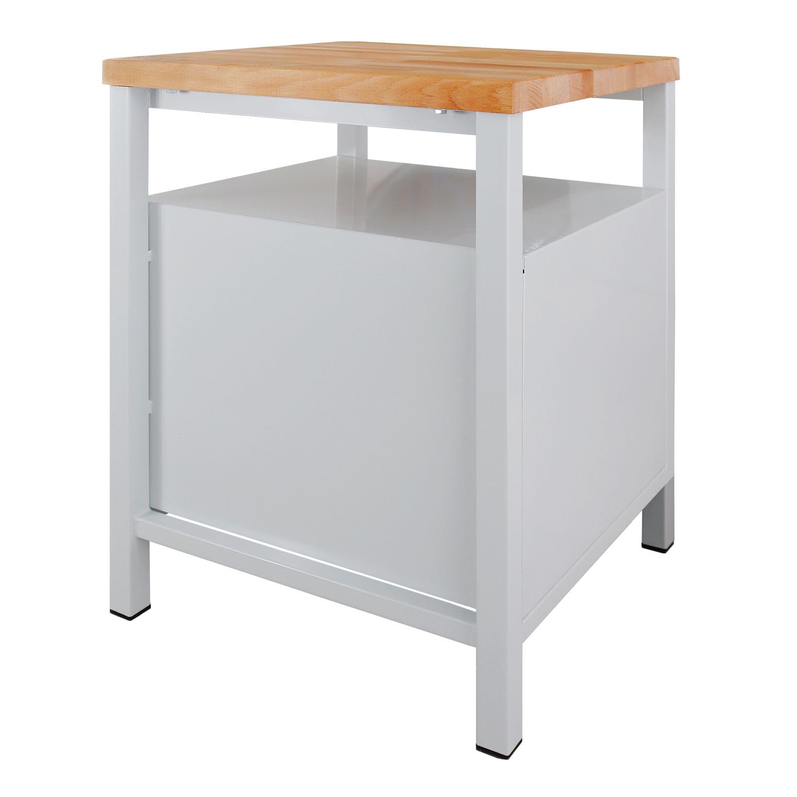 ADB Werkbank/Werktisch, 600x600x840 mm, mit 3 Schubladen, RAL 7035/5012, mit Stabiler Arbeitsplatte Buche massiv riegelartig verleimt, geölt, 30 mm