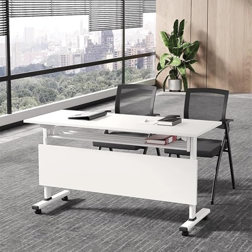 Table de séminaire blanche à roulettes pour optimiser l'espace