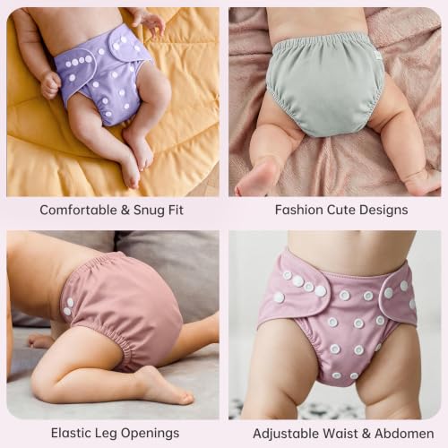 Image of wegreeco Cloth Diapers 6 Pack with 6 Inserts & 1 Wet Bag, Washable Cloth Diapers for Babies, One Size Adjustable Reusable (Dreamy Pink and Purple)