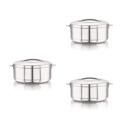 Magnus Rio Hot & Cold Double Walled Stainless Steel Casserole with Lid for 5000 ML,Silver |PU Insulated | Hygiene | Odourless |Versatile Use for Storing Rice-Gravy-Roti Set of 3 (5000 ml Each)