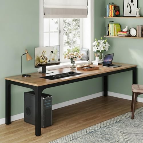 Image of TEKAVO Simplon Large Executive Computer Table | Meeting Table | Conference Table | Two Person Desk | Large Office Table | Long Work Desk | 200 CM Long x 70 CM Wide | Brown Wood | Metal - DIY