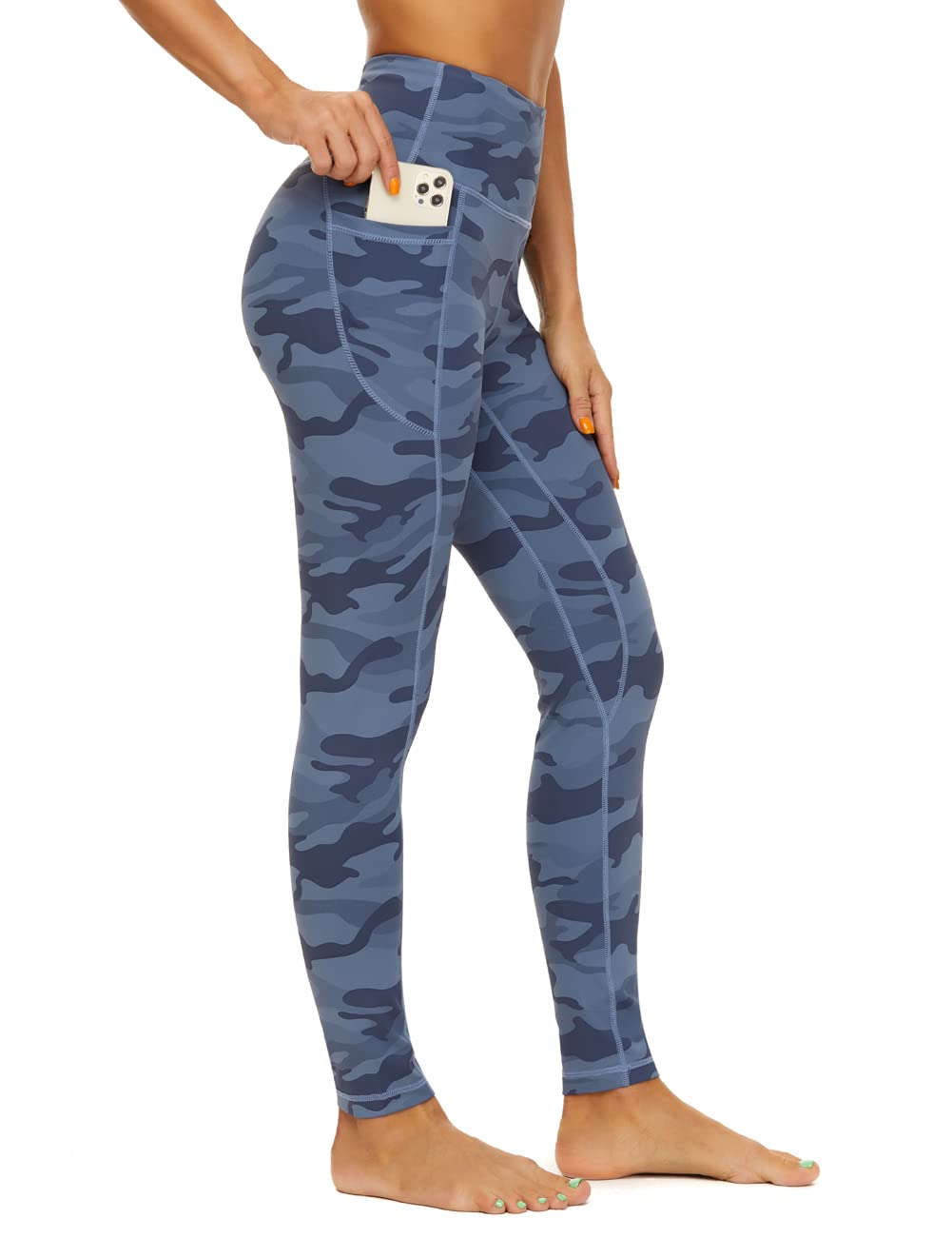 iniber Legging taille haute pour femme - Tie-dye - Pantalon de yoga - Contrôle du ventre - Longueur 7/8 - Pour athlétisme, course à pied, entraînement, B-camouflage, Taille M