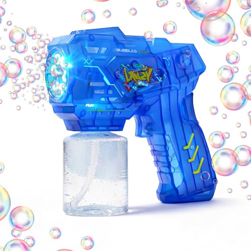 Image of VikriDA Electric Bubble Gun for Kids (3+) | 15-Hole Automatic Bubble Maker with LED Lights | Leak-Proof Bottle | Easy Trigger & Ergonomic Grip