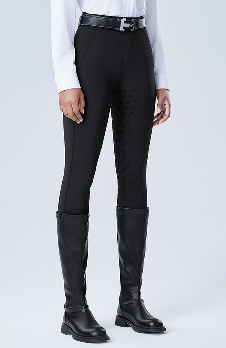 Pantaloni Equitazione Donna con Inserti Completi in Silicone Leggings a Vita Alta Collant Stretch Elastica con Tasca con Cerniera Pantalone Passanti per Cintura