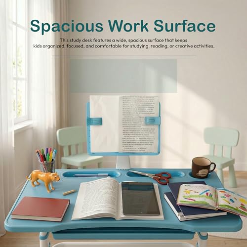 Image of StarAndDaisy Study Table for Kids 5-12 Years Boys & Girls, Height Adjustable Children School Study Table with, Bookholder Slot, Storage for Boys Girls 4-12 Years. Doodle Board (S01-Blue)
