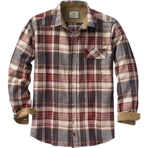 Legendary Whitetails Men’s Buck Camp Flannel, Long Sleeve Plaid Button Down Casual Shirt, Corduroy Cuffs