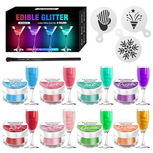 Edible Glitter - Food Grade Edible Luster Dust for Drinks, Dessert Decorating Shimmering Glitter for Baking, Cake, Fondant, Chocolate, Candy, Icing (0.18oz/5g each)