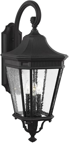 Feiss OL5424BK Cotswold Lane - Farol de pared para iluminación de patio al aire libre, negro, 3 luces (12 pulgadas de ancho x 30 pulgadas de alto)