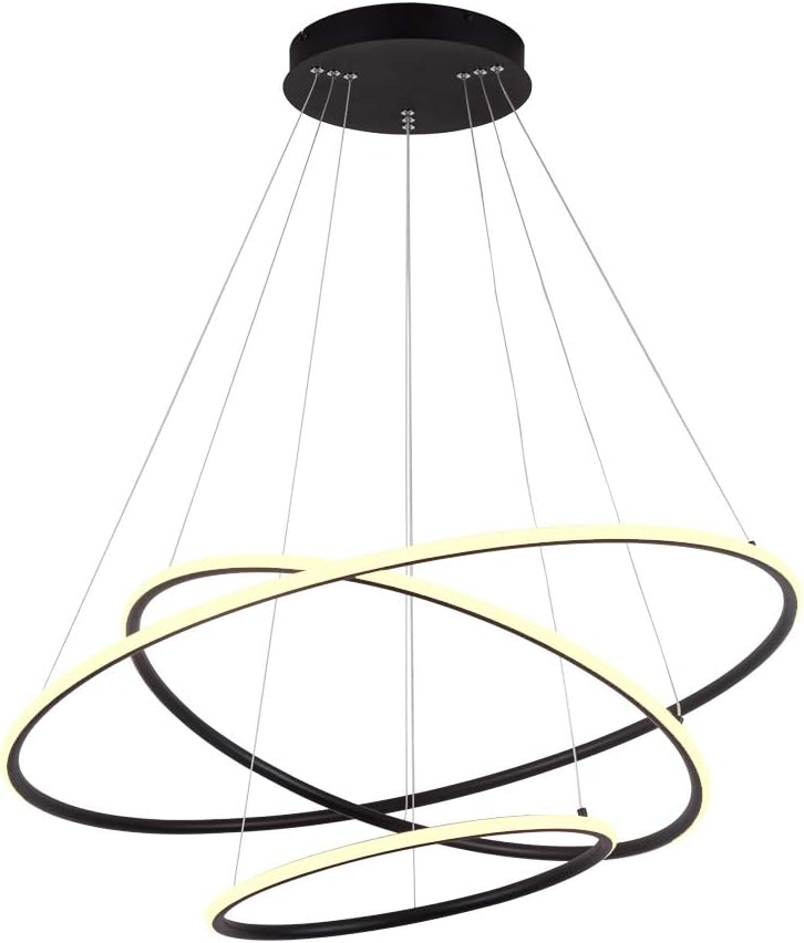 🛒 Flash Sale Royal Pearl Modern 3-Ring LED Chandelier Dimmable Contemporary Ceiling Light LED Pendant Light for Dinning Room, Living Room, Warm White, Black