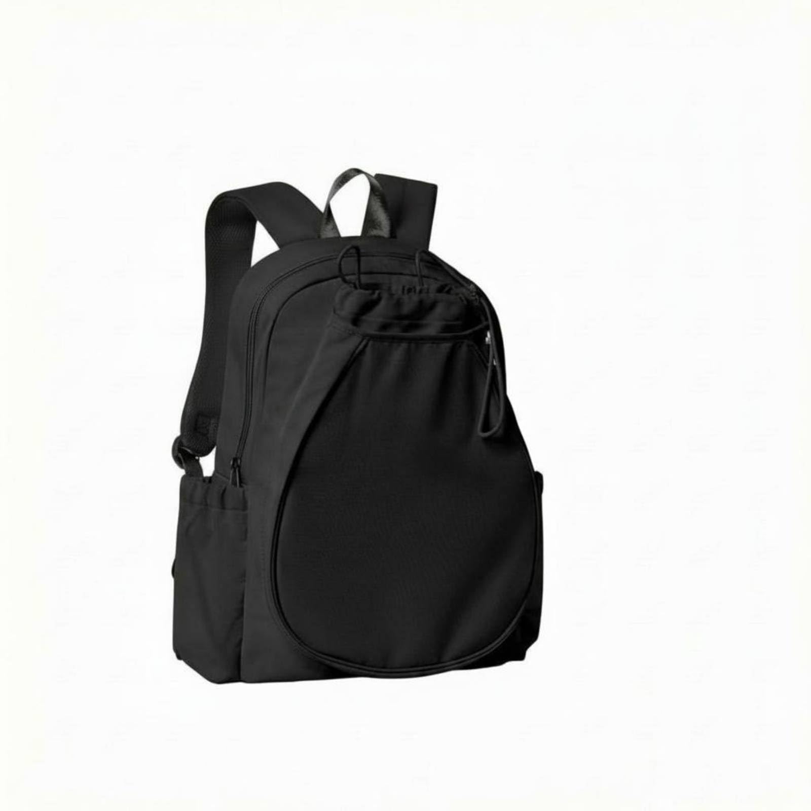 URJIX™ Zippered Main Compartment Drawstring Racket Backpack Black | Storage Carry Options Black-image-7