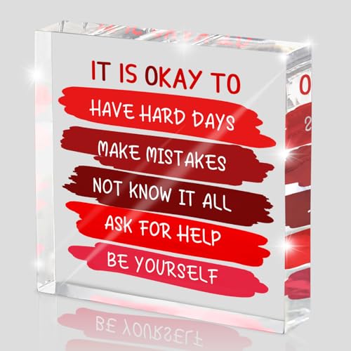 Mental Health Office Decor - Red 4 Inch Acrylic Tabletop Sign, Inspirational Desk Accessories for Workplace Wellness, Motivational Quote for Therapy Office & Home Desk