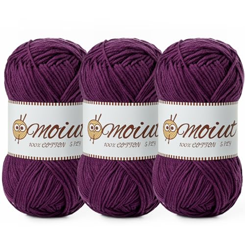 Image of 3 Pack Cotton Yarn for Crocheting, Baby Yarn for Crocheting Soft, 393yds / 5.29oz Fluffy Amigurumi Crochet Yarn, 5 Ply 100% Milk Cotton Yarn for Puzzle、Socks、Clothes(3 Violet)