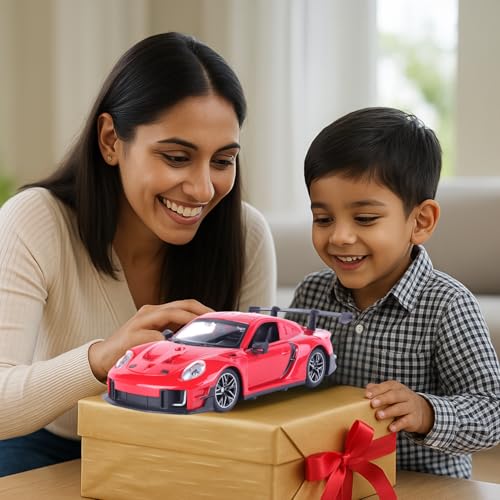 Image of Popsugar Door Opening Remote Control Car|Rechargeable 1200mAh Lithium Battery|C-Type Charging|75-Min Runtime|2.4G Long Range Remote (100+ ft)|HighSpeed RC Car|Gift for Kids|Made in India (Red)